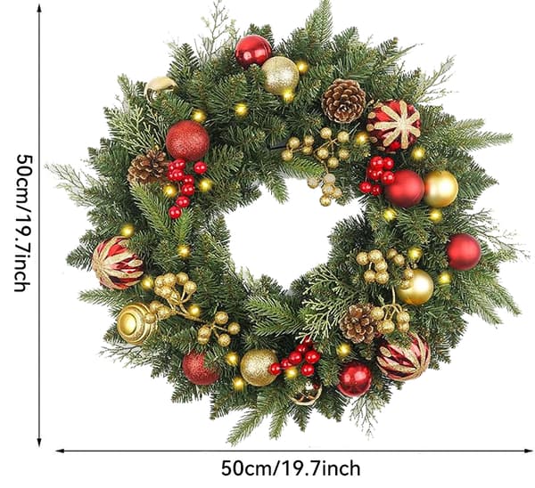 Forhåndsbelyst julekrans 50 cm - Varm LED-kuler Furubær Dør 50cm