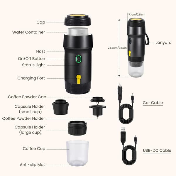 12V 3-i-1 espressomaskin - 7500mAh NS & malet kaffe grön Green USB + Car Cable