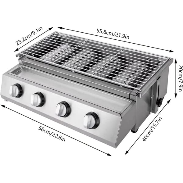 Bærbar 4-brænder Propan Grill - Røgfri Bordplade BBQ i Rustfrit Stål til Camping og Terrasse
