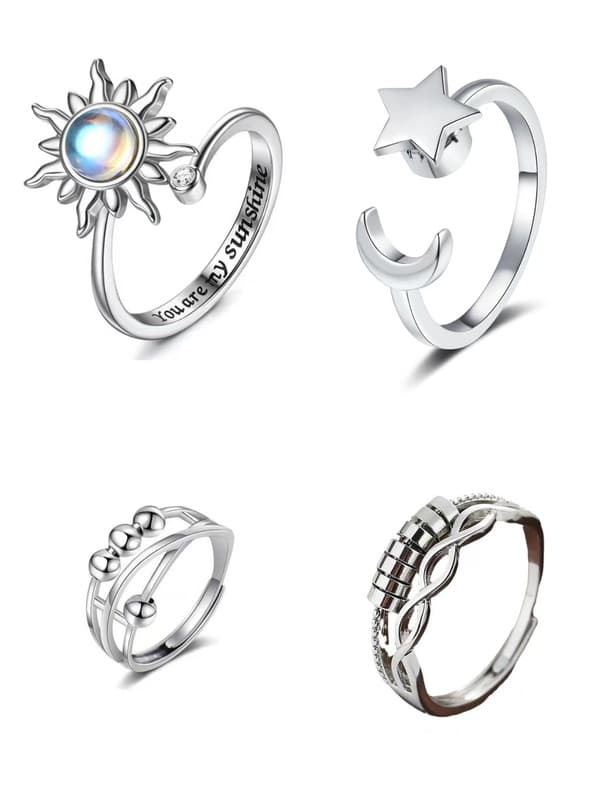 4 st Fidget ångest ringar Justerbara ringar set Justerbara ringar Fidget ringar Dampärlband,Stackbara Silver
