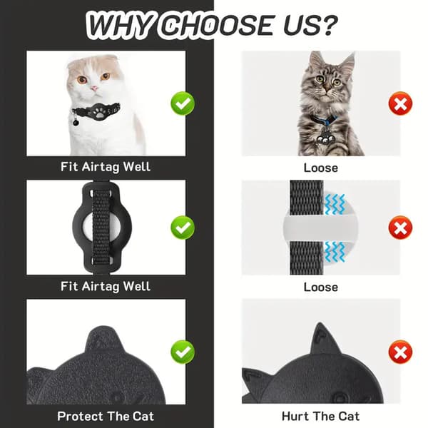 Pet Tracker, GPS Collar compatible with iOS, Apple Find My Tracker, Pet Tracker for Cat Tracker and Dog, Waterproof & Reflective Black B