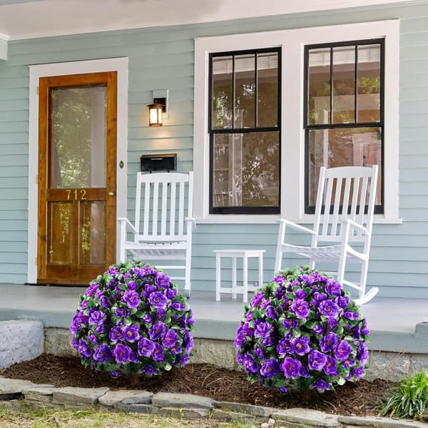 2-pak kunstig rododendron med pind - UV-resistent haveveranda - Violet Purple 2 Pack