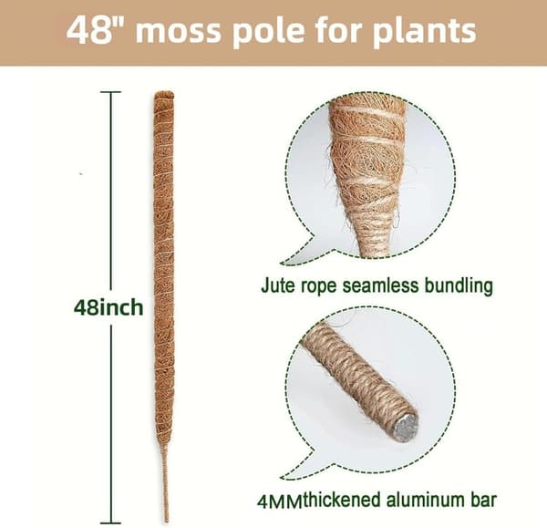 Moss Pole 120cm – Bendable Moss Stick as Plant Support for Climbing Plants, Ivy & Monstera 2-pack