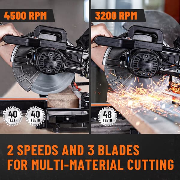 2000W Geringssav med trækfunktion - 340mm, 3 TCT-klinger, Laserguide til træ, PVC, metal - Sort Black