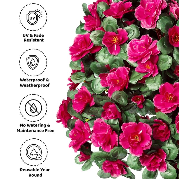 2-pak kunstig rododendron med pind - UV-resistent haveveranda - Magentarød Magenta red 2 Pack