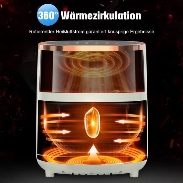 6L 1800W Digital Airfryer med visningsvindue - 8 tilberedningsfunktioner, timerdisplay - Sort Black