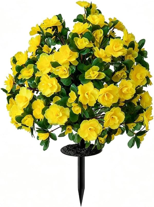 2-pak kunstig rododendron med pind - UV-resistent haveveranda - gul Yellow 2 Pack