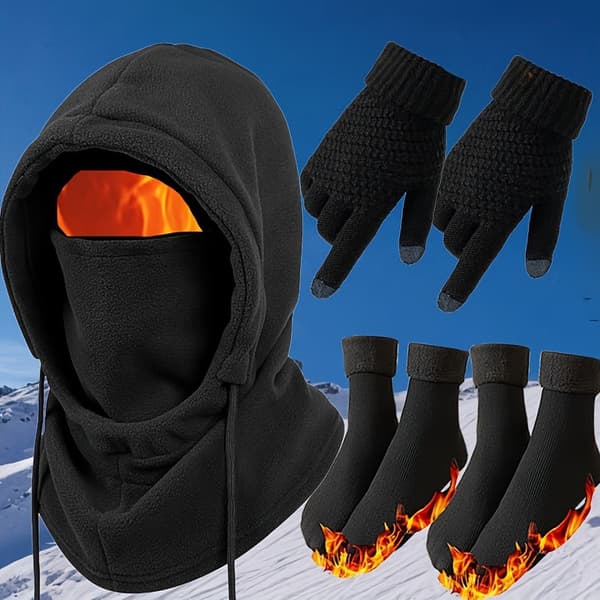 Ski Set with Balaclava, Gloves & Socks – Windproof, Adjustable and Warm, Black 4PCS