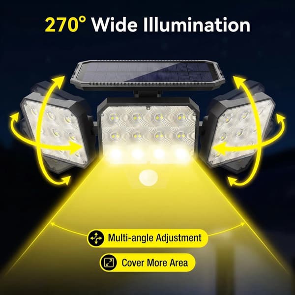 Solar Sikkerhedslys 2-pak - 120LED 3 Hoveder 3 Tilstande IP65 Bevægelsessensor 2 PCS