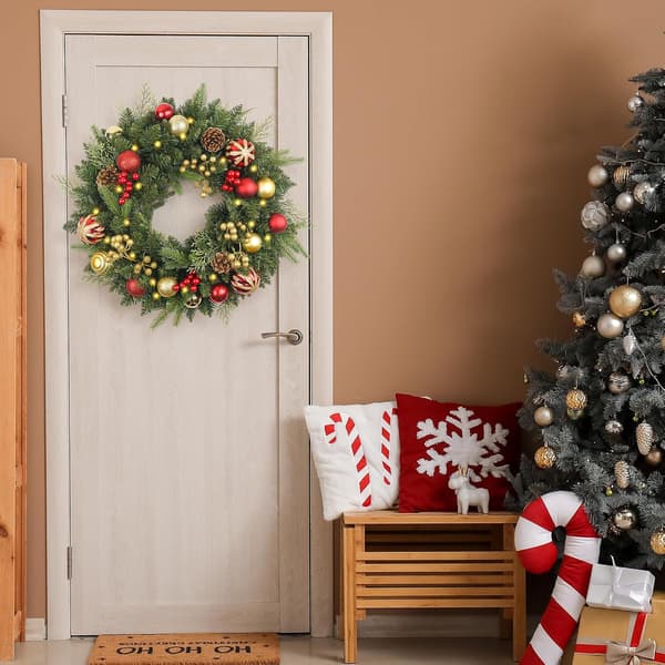 Forhåndsbelyst julekrans 40 cm - Varme LED-kuler Furubær Dør 40cm