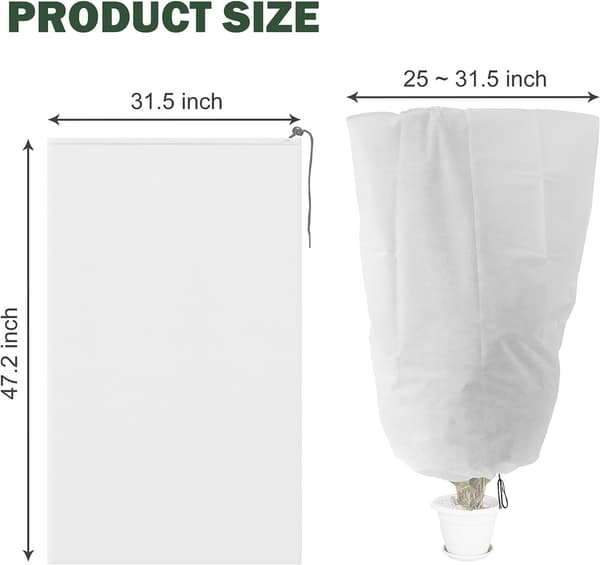3-Pack Plant Protection for Winter – Frost Protection with Drawstring, Reusable and Durable for Plants, Trees & Pots vit 80x120cm