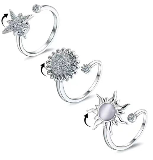 3 stk. Fidget Angst Ringe, Justerbare Ringe Sæt, Stabelbare Sølv