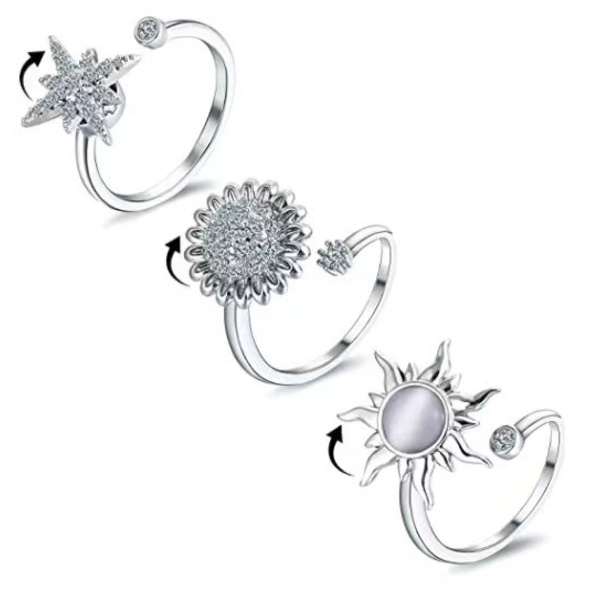 3 stk Fidget Angstringer, Justerbare Ringsett, Stablebare Sølv