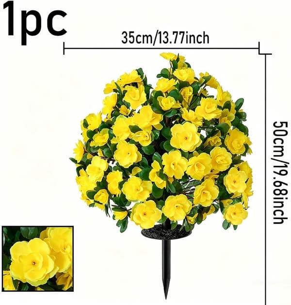 2-pak kunstig rododendron med pind - UV-resistent haveveranda - gul Yellow 2 Pack