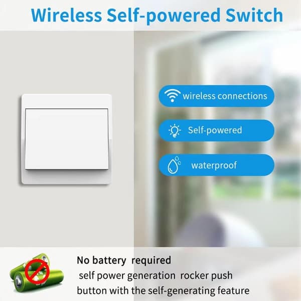 Self-Powered Wireless Switch Kit – Battery-Free & Easy Installation, Radio-Controlled Lighting grå 2 receivers + 1 double-gang switch