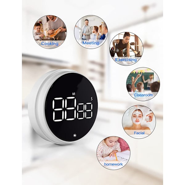 Digital Timer with Magnet & LED Display - Kitchen Timer / Egg Timer Black