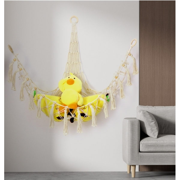 Storage Net, Hanging Toy Organizer - Boho Macrame Net/Hammock for Stuffed Animals