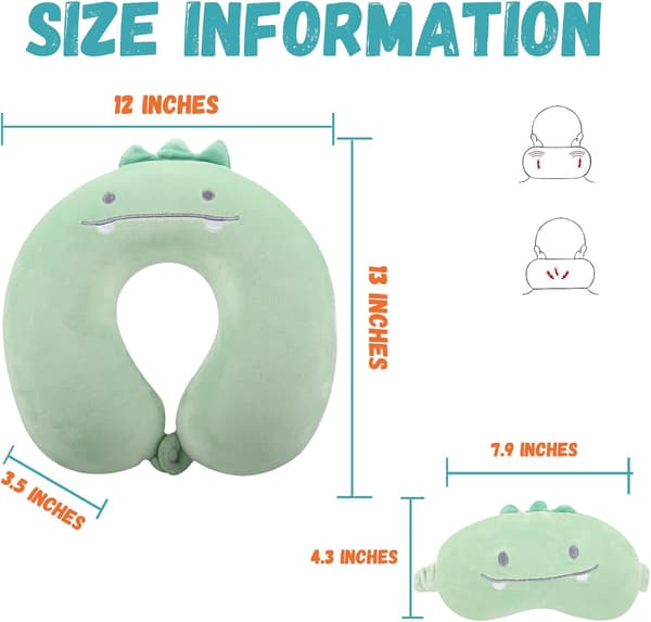 Resekudde i memoryskum för barn - Med sovmask söt för resor - Stil 5 Green E