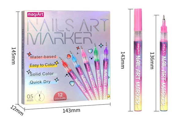 12 Pcs Nail Art Pen Marker Set 0.5mm Fine Tip for Precise Graffiti Drawing