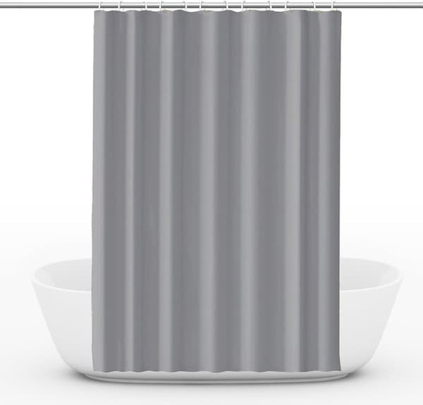 Waterproof Shower Curtain 180x180 cm – Solid Color with Hooks, Washable & Quick-Drying Gray