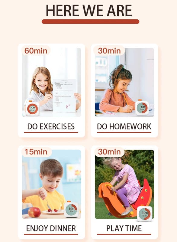 Digital Visuel Timer 3-i-1 – Timer, Ur og Vækkeur, 60 Minutters Nedtælling, til Børn og Hjemmet Pink