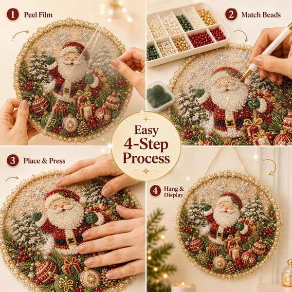 Jultomte vinter pärldiamantkrans – DIY rhinestone-hänge, guldkedja Style 1