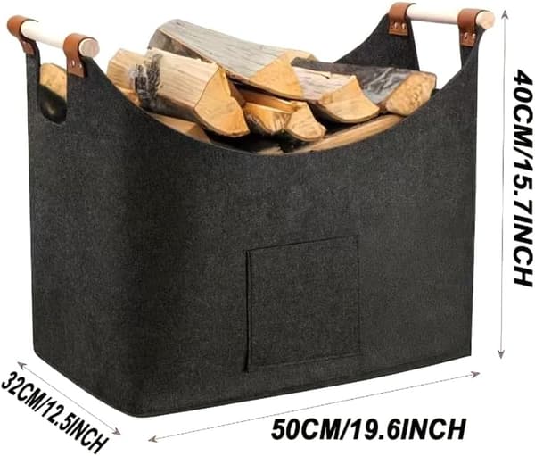 Mørkegrå sammenklappelig trækurv 50x32x40 - Brændebærer til pejs 50*32*40cm