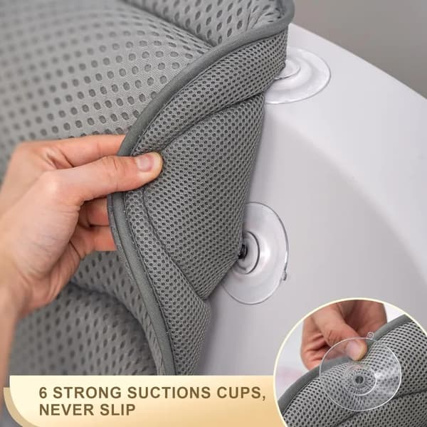 Bathtub Pillow - Ergonomic Neck & Back Support with 4D Air Mesh & 6 Suction Cups grå