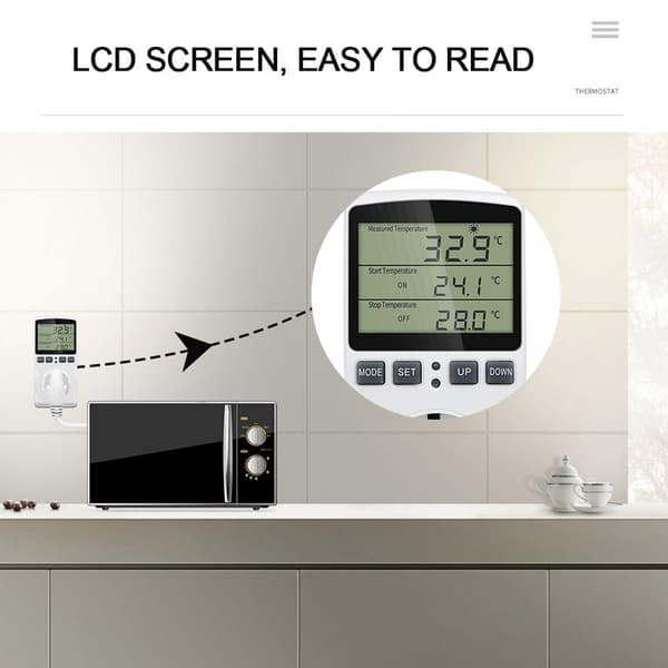 Digital Thermostat with Socket for Heating and Cooling – Universal Thermostat with LCD and Timer, Temperature Control vit