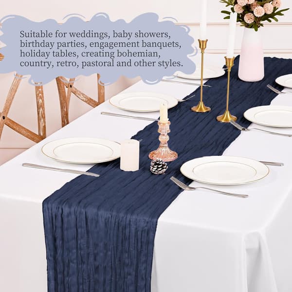 4-pack Muslinbordslöpare 17x108in Marinblå - Boho Rustik Bröllopsdekor Navy blue