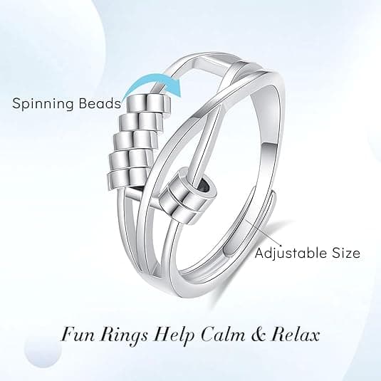 8 st Fidget ångest ringar Justerbara ringar set Justerbara ringar Fidget ringar Dampärlband,Stackbara Silver