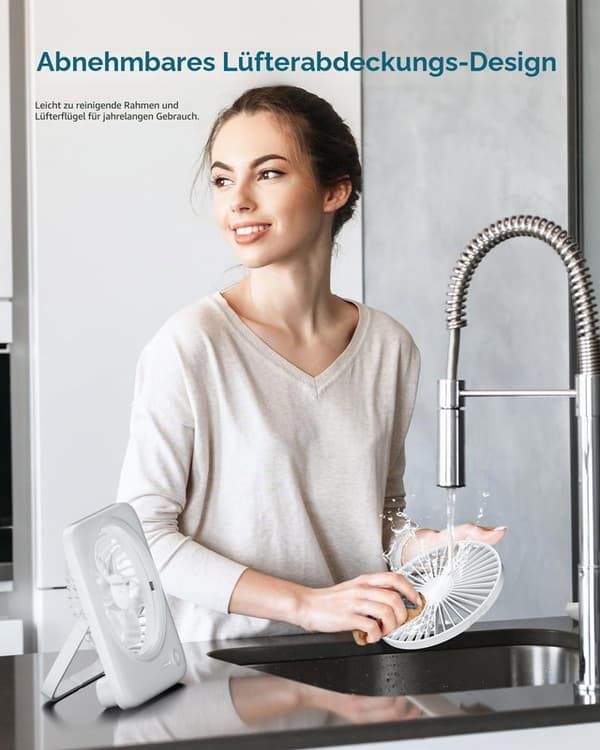 Kompakt Stille Bordventilator, Genopladelig USB-ventilator med 4 Hastigheder og Foldbart Design, Perfekt til Rejser og Arbejde White