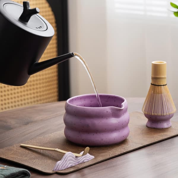 7-Piece Ceramic Matcha Tea Set with Matcha Bowl, Whisk, and Accessories lila