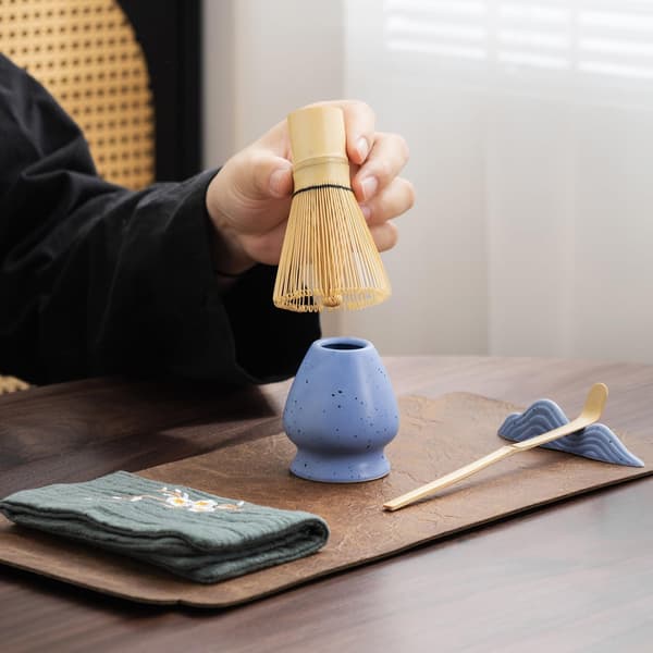 7-Piece Ceramic Matcha Tea Set with Matcha Bowl, Whisk, and Accessories blå