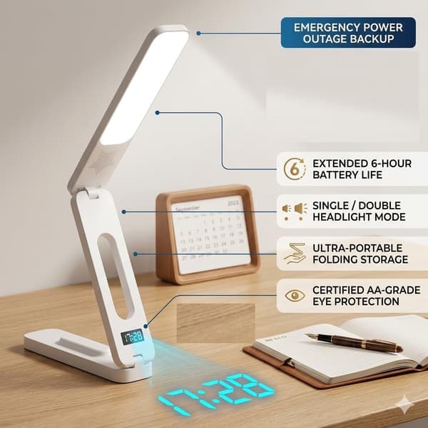 Sammenfoldelig LED-bordlampe med dobbelt hoved og stik - Ur 3 farvetemperaturer Berøring Dual-head Plug-in model