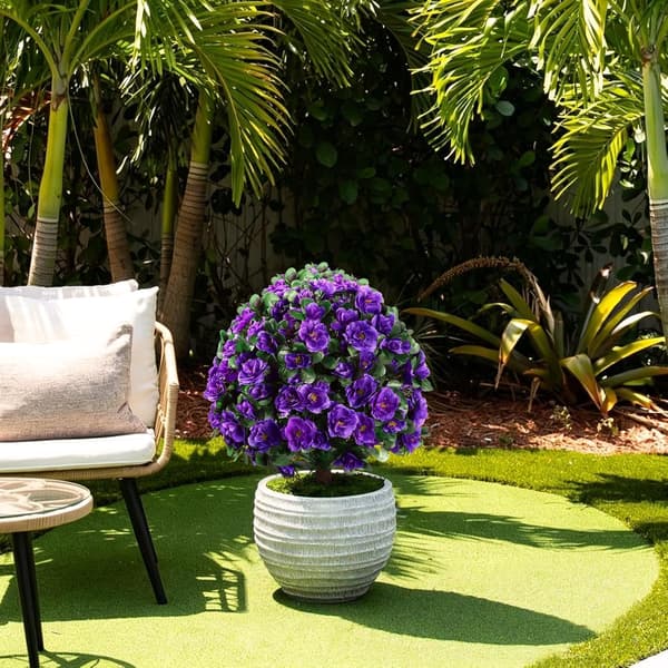 2-pak kunstig rododendron med pind - UV-resistent haveveranda - Violet Purple 2 Pack