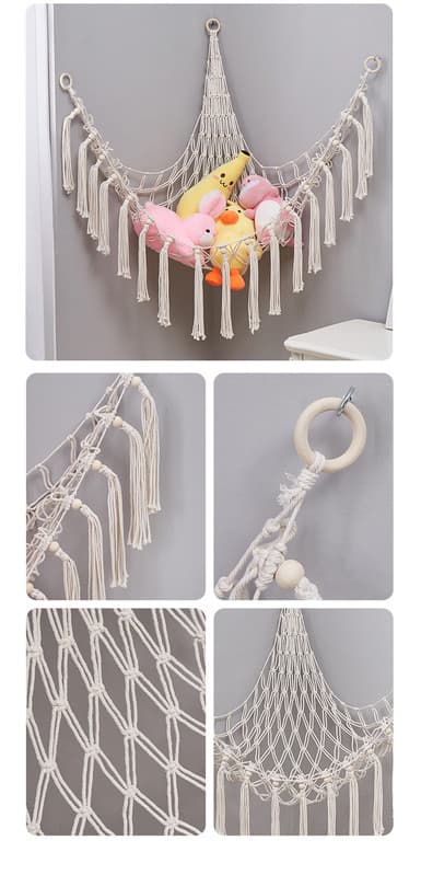 Boho Macramé Net/Hængekøje til tøjdyr - Hængekøjer, Opbevaringsnet, Hængende Legetøjsorganisator
