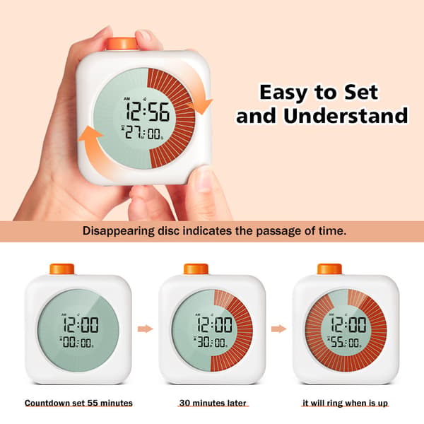 Digital Visual Timer 3-in-1 – Timer, Clock, and Alarm Clock, 60-Minute Countdown, for Kids and Home Pink