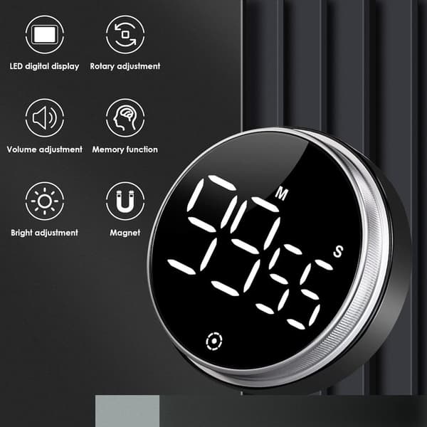 Digital Timer med Magnet & LED-display - Køkkentimer / Æggeur Black