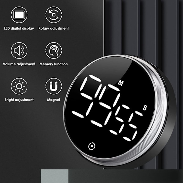 Digital Timer with Magnet & LED Display - Kitchen Timer / Egg Timer Black