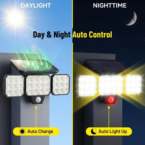 Solar Sikkerhedslys 2-pak - 120LED 3 Hoveder 3 Tilstande IP65 Bevægelsessensor 2 PCS