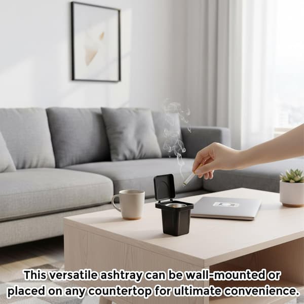 Wall-mounted trash can and ashtray with lid svart