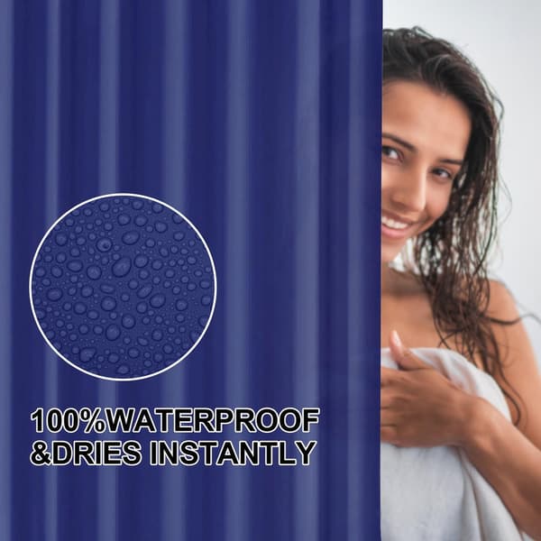Waterproof Shower Curtain 180x180 cm – Solid Color with Hooks, Washable & Quick-Drying Dark Blue