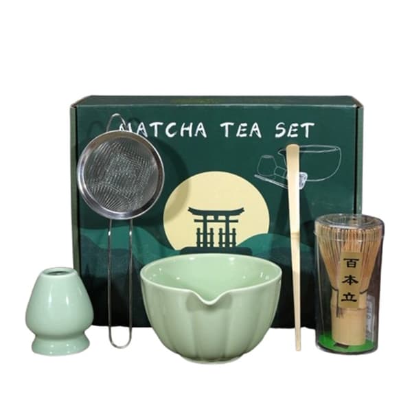5-Piece Ceramic Matcha Tea Set – With Matcha Bowl & Matcha Whisk Green