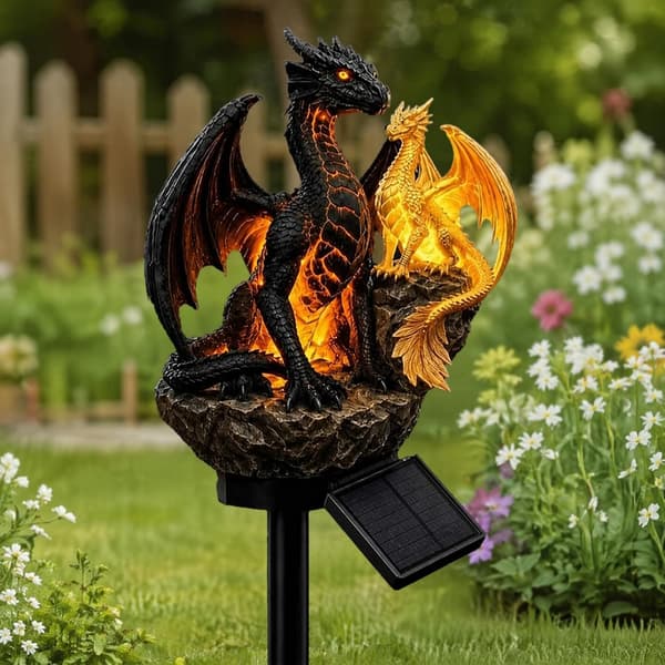 Solardrake Trädgårdsstaty 1-pack - LED Harts Väderbeständig för Gräsmatta Veranda Drakpresent Black 1 PCS