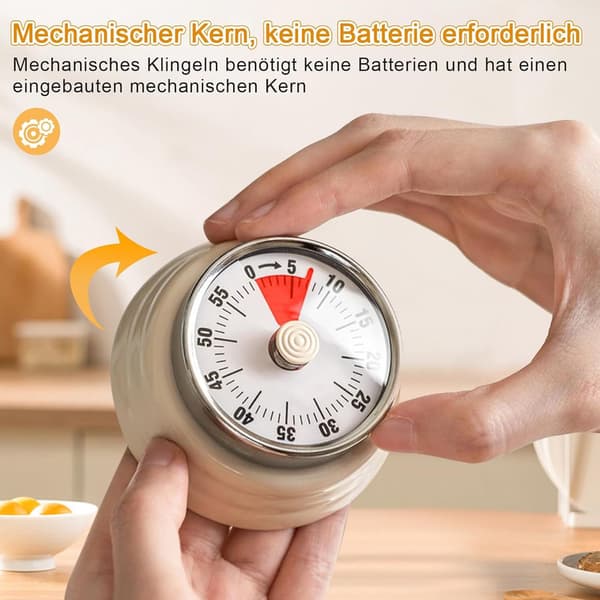Mechanical Clock 60 min - Visual Kitchen Timer with Stainless Steel Magnet 3.6 x 7.3cm Off-white