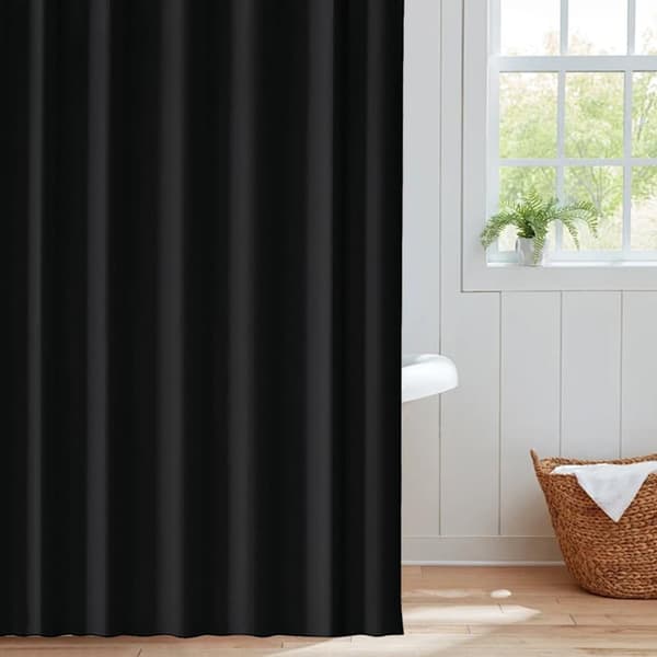 Waterproof Shower Curtain 180x180 cm – Solid Color with Hooks, Washable & Quick-Drying Black