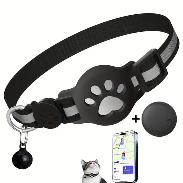 Pet Tracker, GPS Collar compatible with iOS, Apple Find My Tracker, Pet Tracker for Cat Tracker and Dog, Waterproof & Reflective Black B