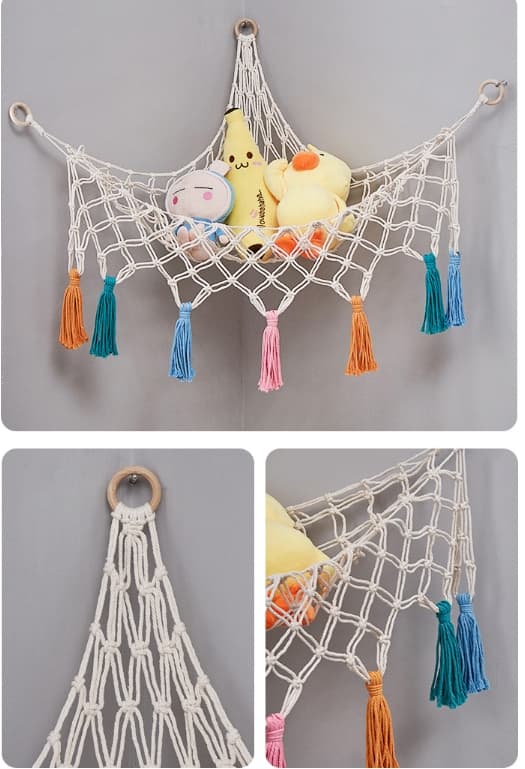 Boho Macramé Net/Hængekøje til tøjdyr - Hængekøjer, Opbevaringsnet, Hængende Legetøjsorganisator