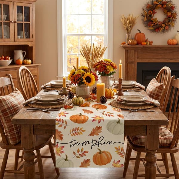 Efterårs bordløber 33x275cm - Græskar Ahornblad Thanksgiving Høst 33*274CM